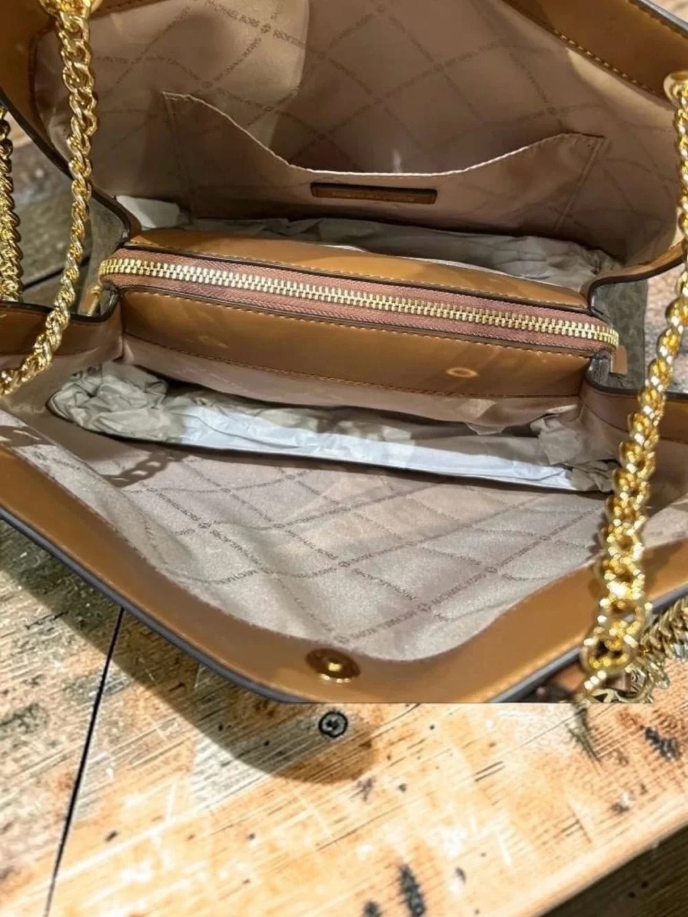 Michael Kors Brown Signature Chain Shoulder Bag with Wallet Set